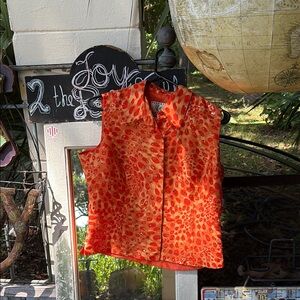 Ice Orange leopard print Sleeveless Collared Top with sequins